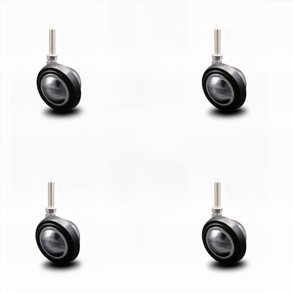 2.25 Inch Bright Chrome Soft Tread Ball Caster - 3/8 Inch Threaded Stem, 4PK